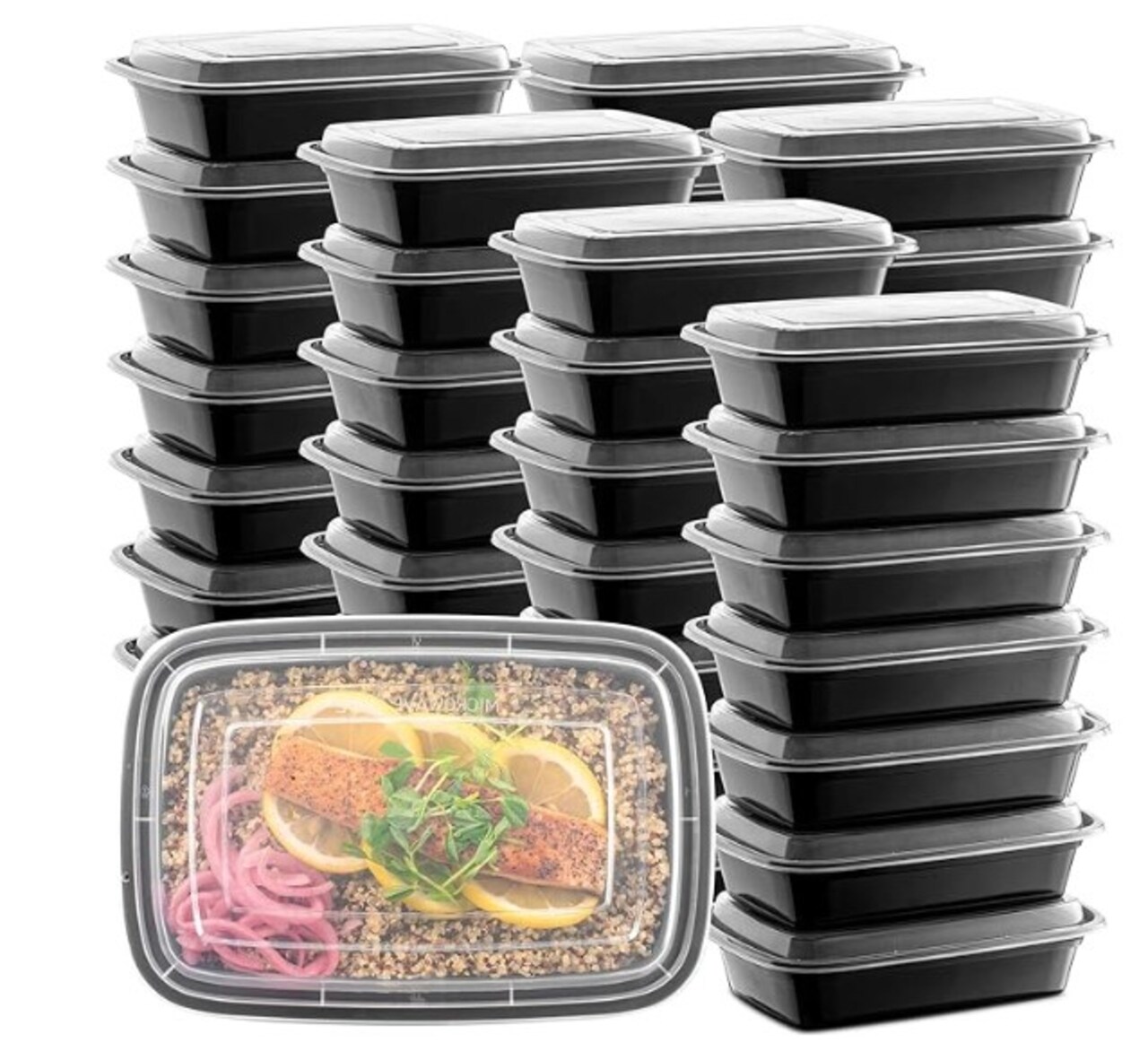 50-Pack Microwave Safe Food Storage Containers with Lids for Meal Prep, 28 oz - 1 Compartment To-Go Disposable Plastic Bento Lunch Box, BPA-Free - Dishwasher and Freezer Safe